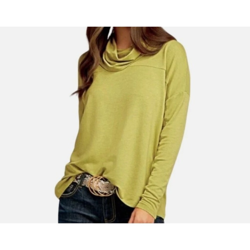 CABI Soft EASE TURTLENECK #4193 Gold Moss Green OVERSIZED Knit BLOUSE/TOP Sz Lg